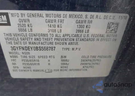 2011 Cadillac Srx Luxury Collection z USA, uszkodzony, nr VIN 3GYFNDEY0BS568787